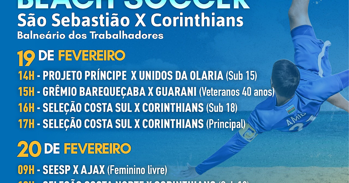 São Sebastião e Corinthians se enfrentam em desafios de beach soccer no próximo fim de semana