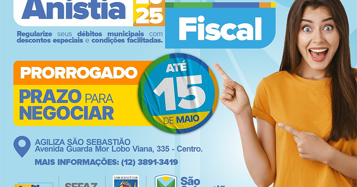 Campanha de Anistia Fiscal de São Sebastião é prorrogada até 15 de maio com descontos de até 100%