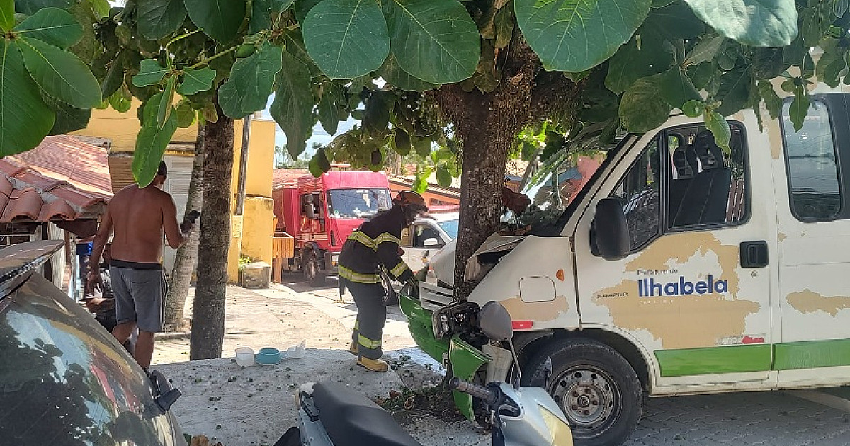 Van da Prefeitura de Ilhabela colide com árvore e deixa quatro feridos