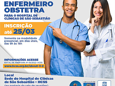 Hospital de Clínicas de São Sebastião mantém inscrições até 25 de março no processo seletivo de Enfermeiro Obstetra