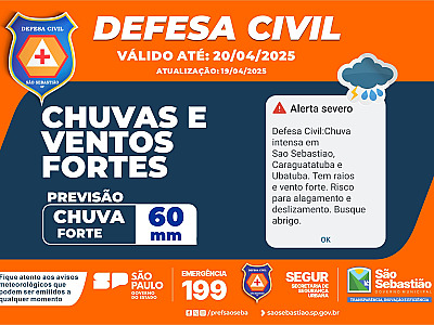 Pancadas forte de chuva atingem São Sebastião na tarde deste sábado por causa das altas temperaturas