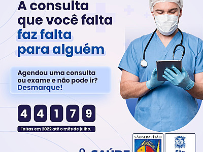 Prefeitura de São Sebastião registra mais de 44 mil faltas a consultas e exames na rede pública de Saúde, entre janeiro e julho