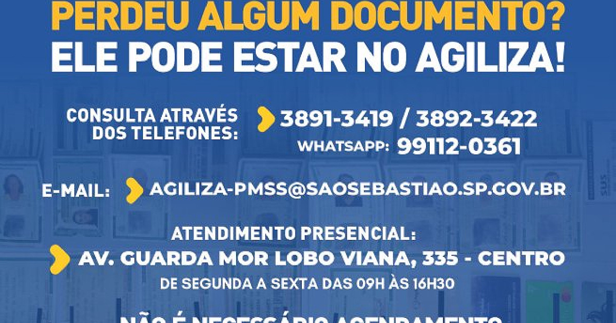 Documentos pessoais perdidos podem estar no Agiliza São Sebastião