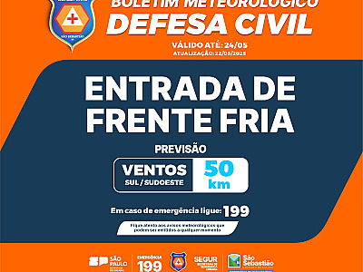 Defesa Civil alerta para chegada de frente fria e ventos de 50 km/h