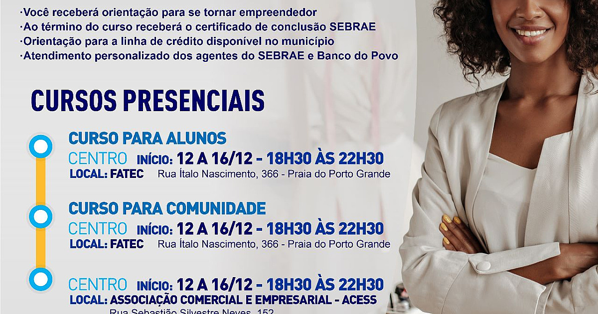 Prefeitura divulga agenda de cursos presenciais gratuitos do Programa Empreenda Rápido