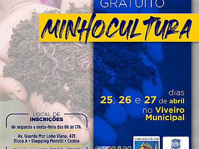 Prefeitura abre inscrições para curso gratuito de Minhocultura
