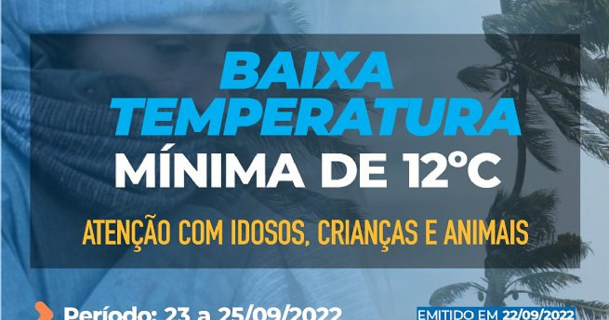 Prefeitura alerta para queda de temperatura entre sexta-feira (23) e domingo (25)