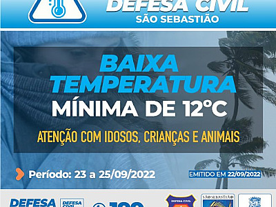 Prefeitura alerta para queda de temperatura entre sexta-feira (23) e domingo (25)