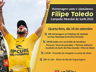 Em casa, Filipinho Toledo será homenageado em Ubatuba nesta quarta-feira