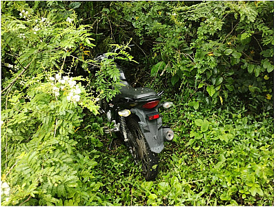 Polícia Ambiental recupera moto roubada escondida em terreno baldio no Porto Novo