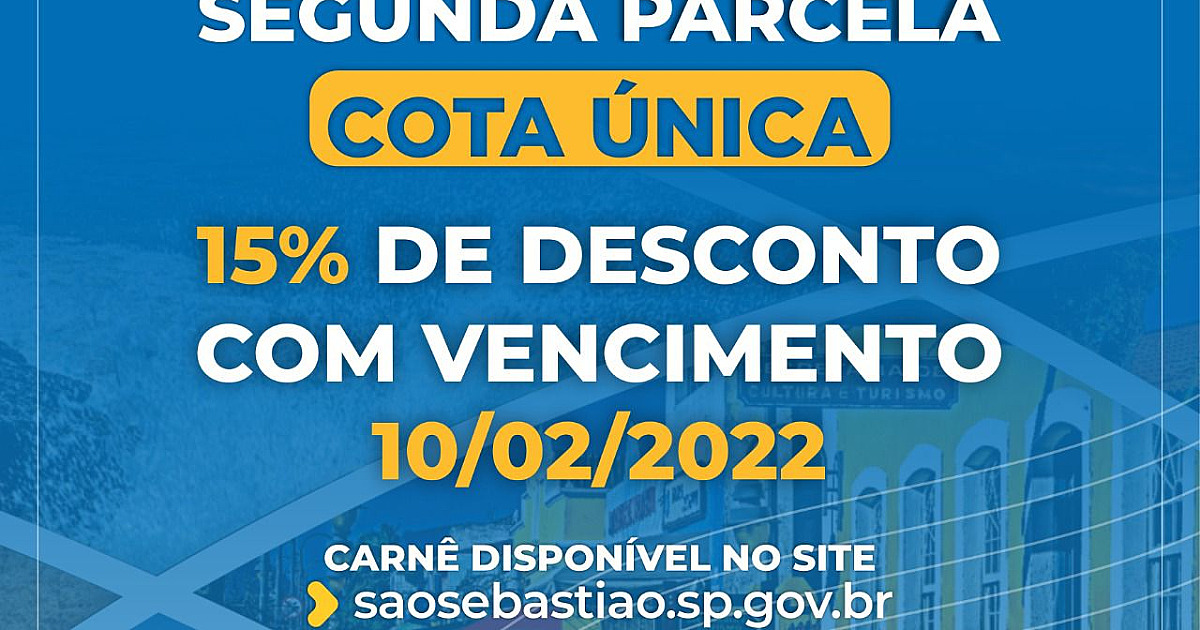 2ª parcela de IPTU de São Sebastião vence dia 10 de fevereiro