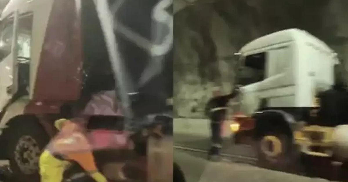 Acidente entre carretas interdita túnel na Tamoios