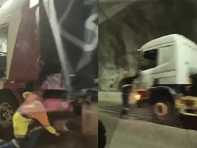 Acidente entre carretas interdita túnel na Tamoios