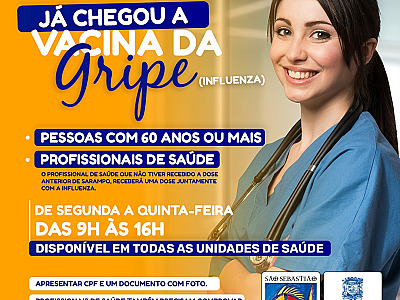 Pessoas com 60 anos ou mais e profissionais da Saúde já podem se vacinar contra Influenza (gripe)