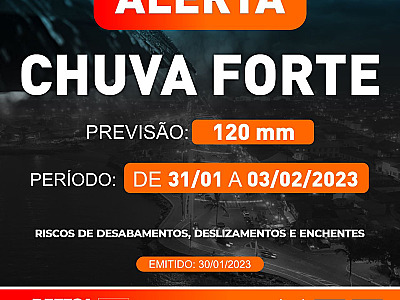 Prefeitura de São Sebastião alerta para previsão de acumulados de 120mm de chuvas entre hoje (31) e sexta-feira (3)