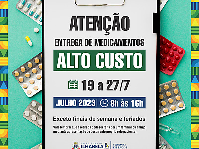 Medicamentos de Alto Custo podem ser retirados a partir de 19 de julho em Ilhabela