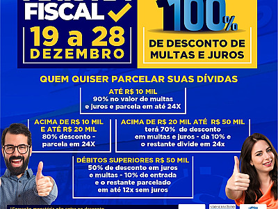 Prefeitura lança campanha de Anistia Fiscal de 19 a 28 de dezembro