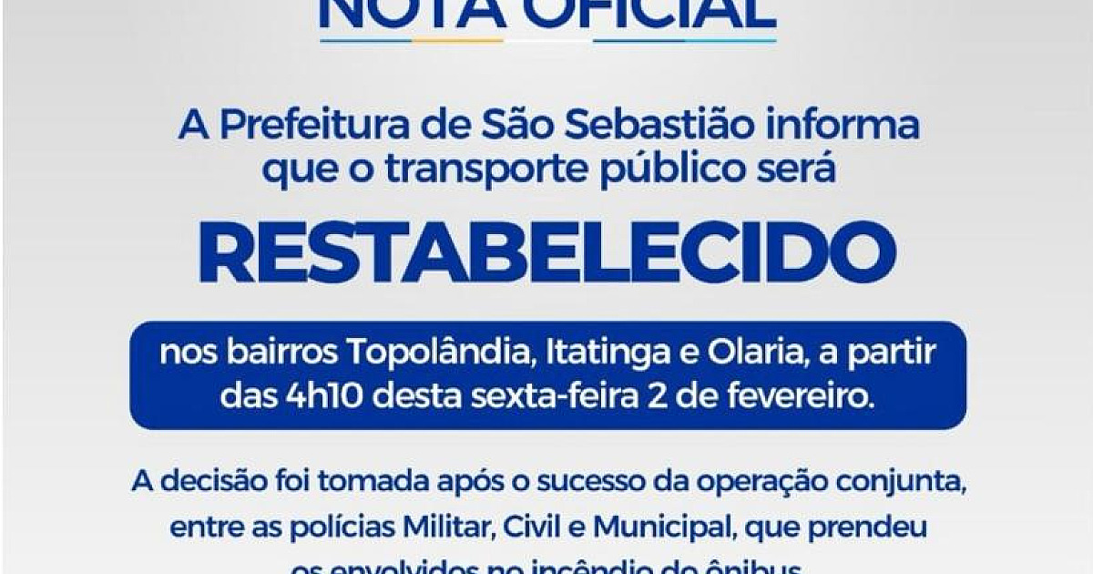 Após prisão de bandidos, ônibus voltam a circular na Topolândia, diz prefeitura