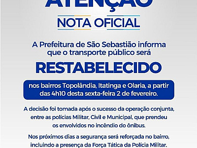 Após prisão de bandidos, ônibus voltam a circular na Topolândia, diz prefeitura