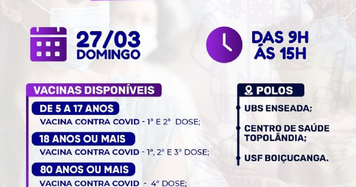 Domingou com Vacina terá imunização contra Covid-19 e início da vacinação contra Influenza para pessoas com 80 anos ou mais
