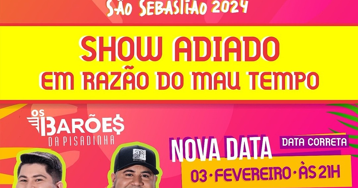 Prefeitura adia shows do Festival de Verão de São Sebastião desta quinta-feira