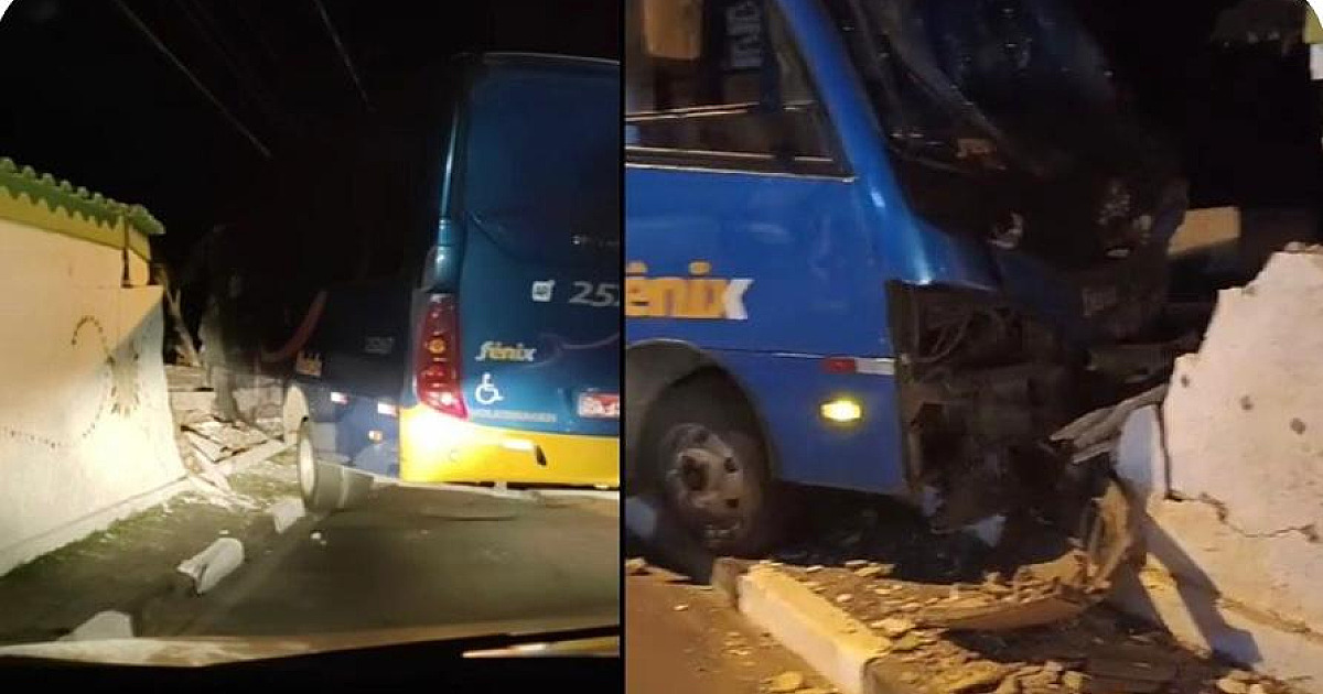 Ônibus bate e derruba muro do cemitério em Ilhabela