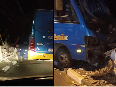 Ônibus bate e derruba muro do cemitério em Ilhabela