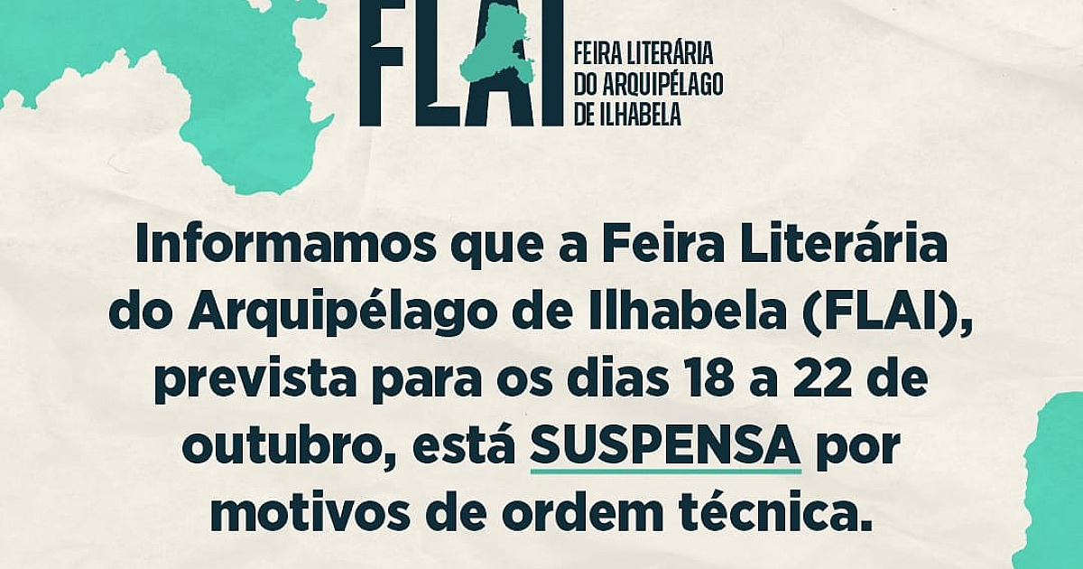 Feira Literária de Ilhabela é suspensa por motivos de ordem técnica; nova data será divulgada em breve