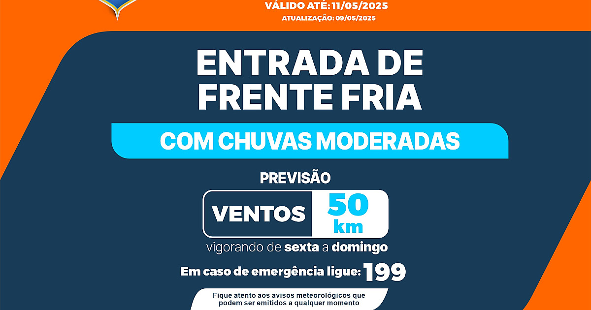 Defesa Civil de São Sebastião emite alerta para chegada de frente fria
