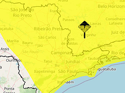 No mapa divulgado pelo instituto, a RMVale aparece em alerta.