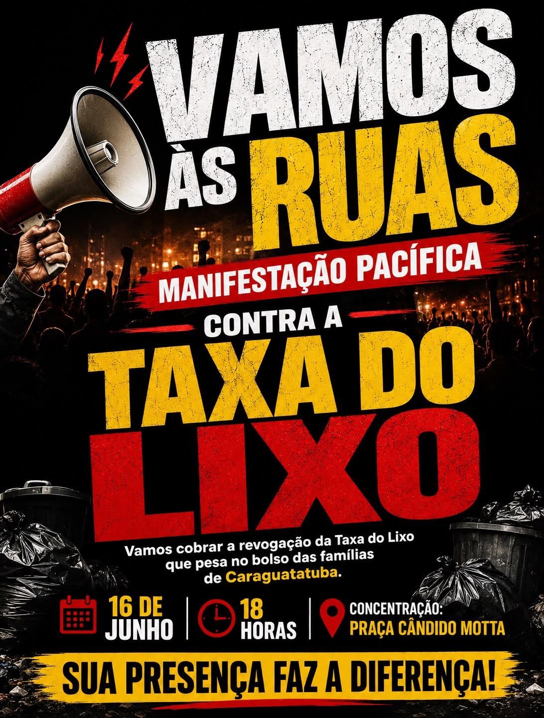 Taxa do Lixo será tema de manifestação em Caraguatatuba na próxima semana